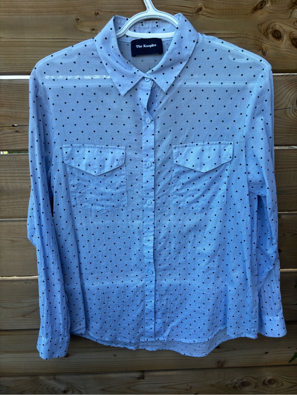 The Kooples Light Blue Shirt with Black Polka Dots